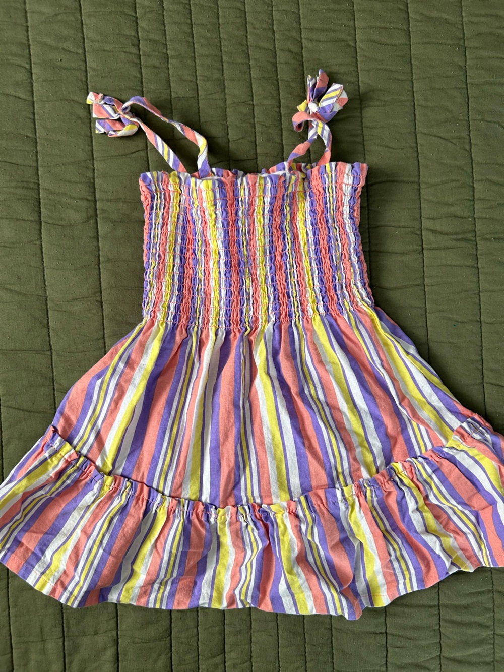 Kidgets  Multicolor Striped Smocked Sundress - Pink, Purple, Yellow, White